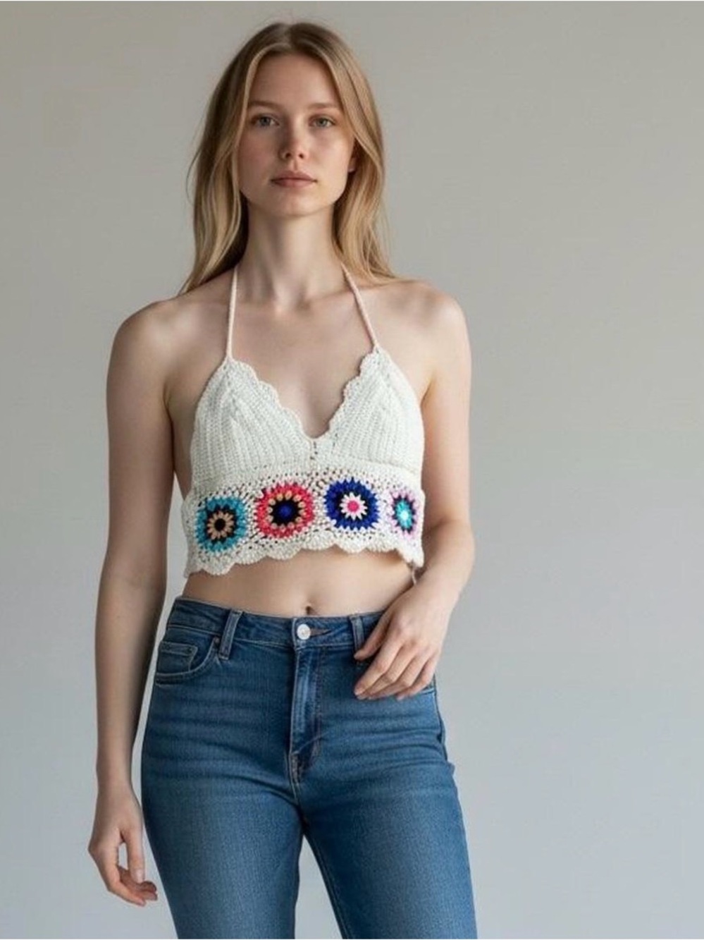 Handmade Vintage Style Boho Crochet Halter Top - Small